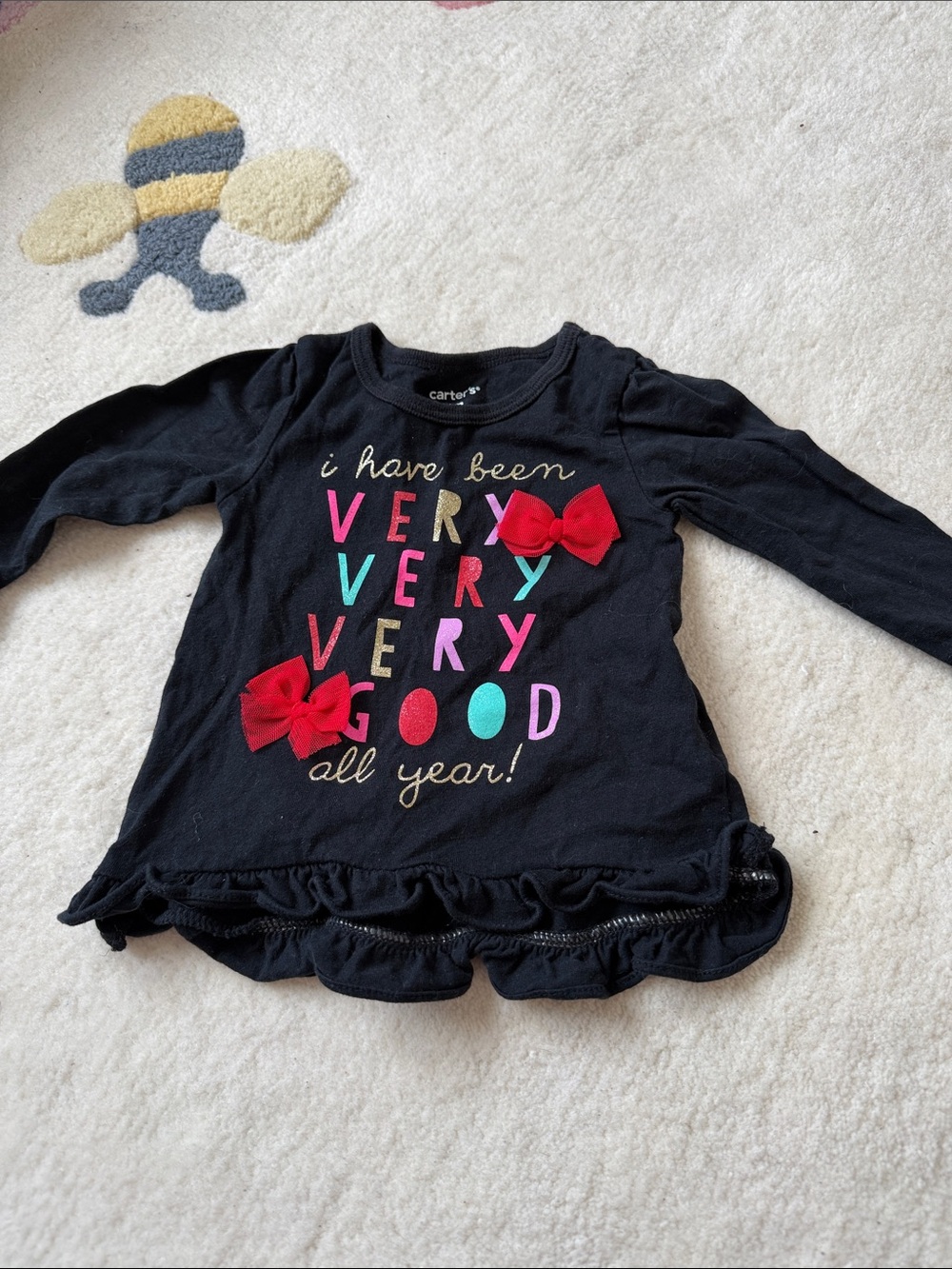 Carter's Black Long-Sleeve 'Very Very Very Good' Top with Red Bows